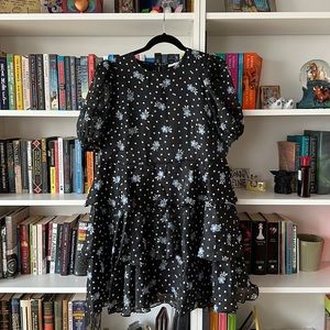 Sandy Liang x Target- Black white polka tiered dress with blue flowers BRAND NEW